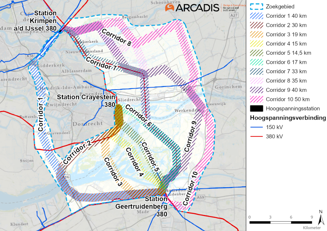 Beeld van het zoekgebied nieuwe hoogspanningsverbinding