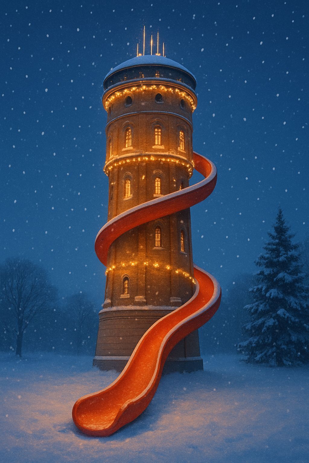 Foto watertoren met glijbaan