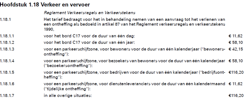 Tarieven parkeren grote voertuigen